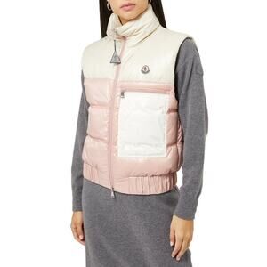 Moncler Criel Pink & Cream Front Zip High Collar Down Vest 4 / XL